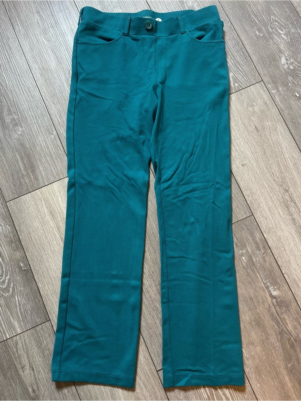 Betabrand Teal Turquoise Polka Dot Flare Dress Yoga Pants Medium Petite 27”